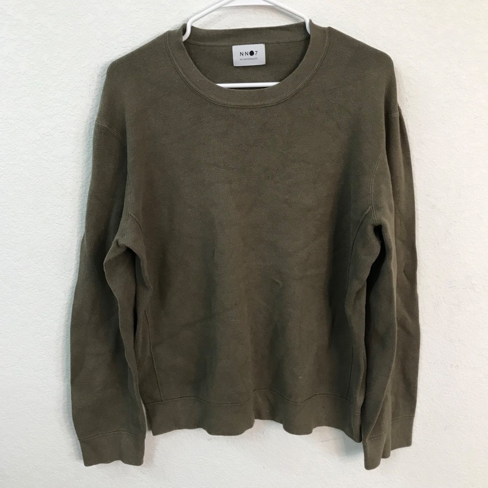 NNO7 No Nationality Mens Long Sleeve Sweater Sz L Olive Green Pullover